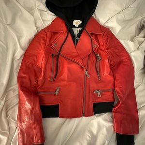 NWOT Tags Alice & Olivia Hooded Leather Jacket